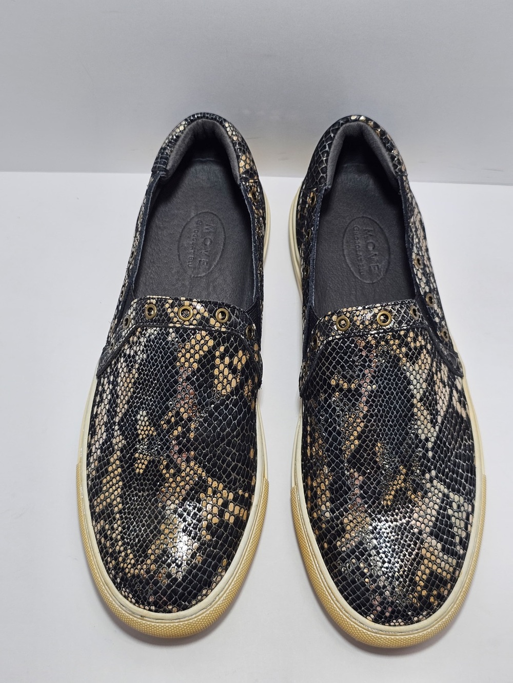 Möve Tropical Bleu Leather Snakeskin Slip On Sneakers Size 37